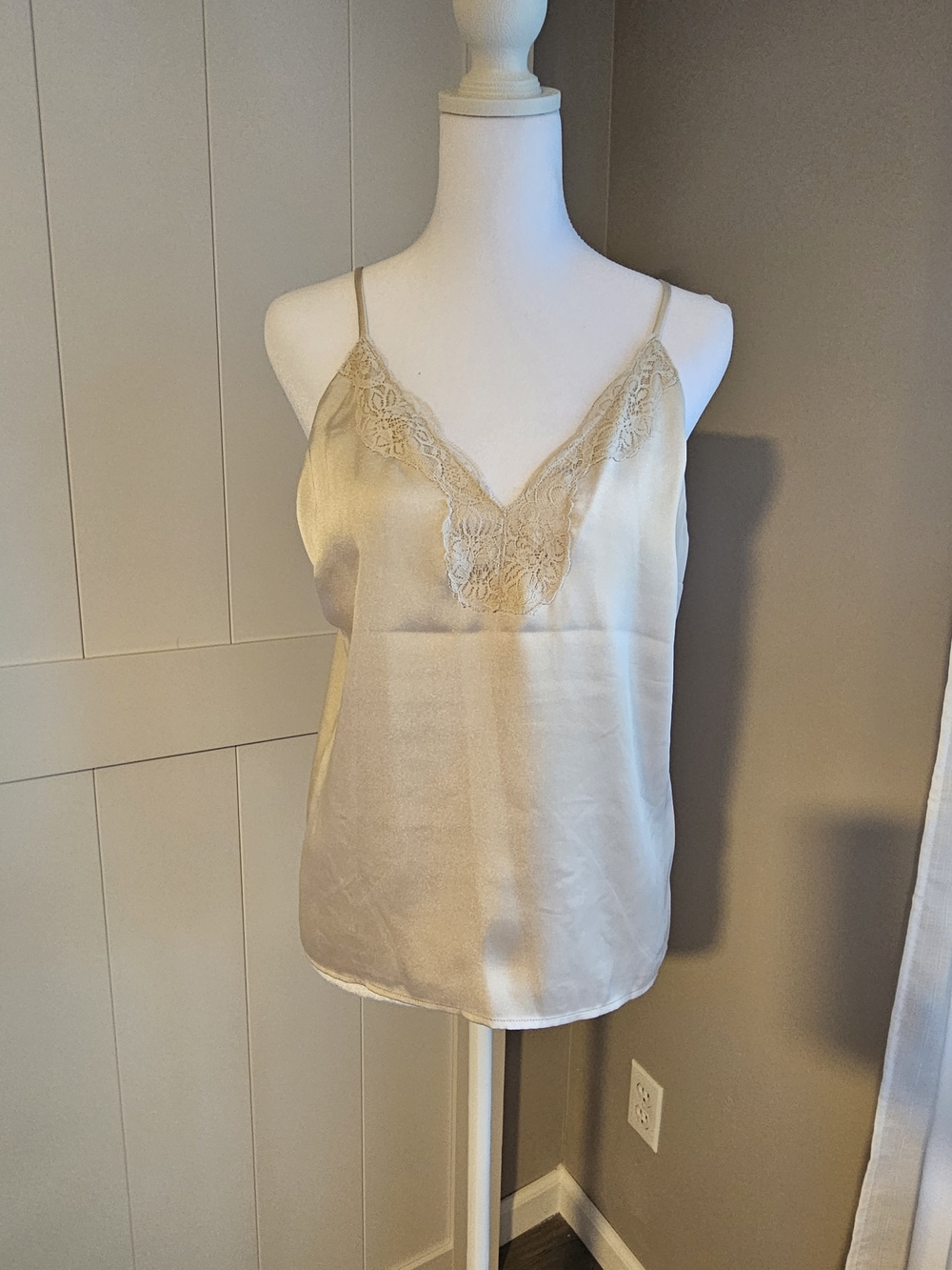 Express Satin Lace Trim Camisole - Cream